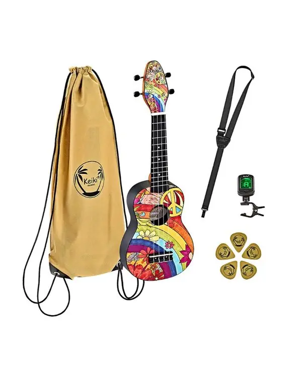 Offre Limitée ORTEGA K2-68 KEIKI PACK UKULELE SOPRANO KEIKI PEACE 68 + ACCESSOIRES