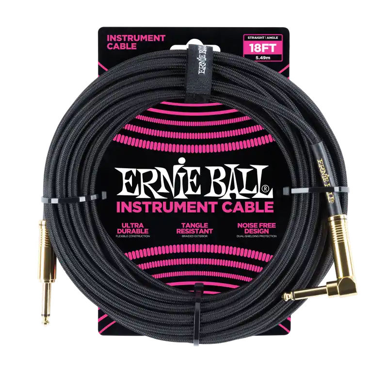 Achat Immédiat Ernie Ball 18‘ Straight/Angle Braided Cable - Black