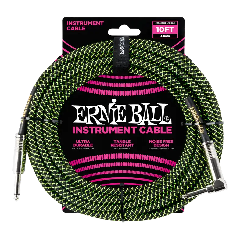 Top Vente Ernie Ball 10‘ Straight/Angle Braided Cable - Black/Green