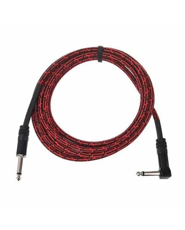 Offre Exclusive GROOVIT CABLE JACK MONO / JACK MONO COUDÉ TRESSÉ NOIR & ROUGE - 3m