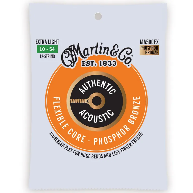Martin Guitars Authentic Acoustic Flexible Core Strings for 12 String Guitar - 10-54 Extra Light Phosphor Bronze Dernière Chance