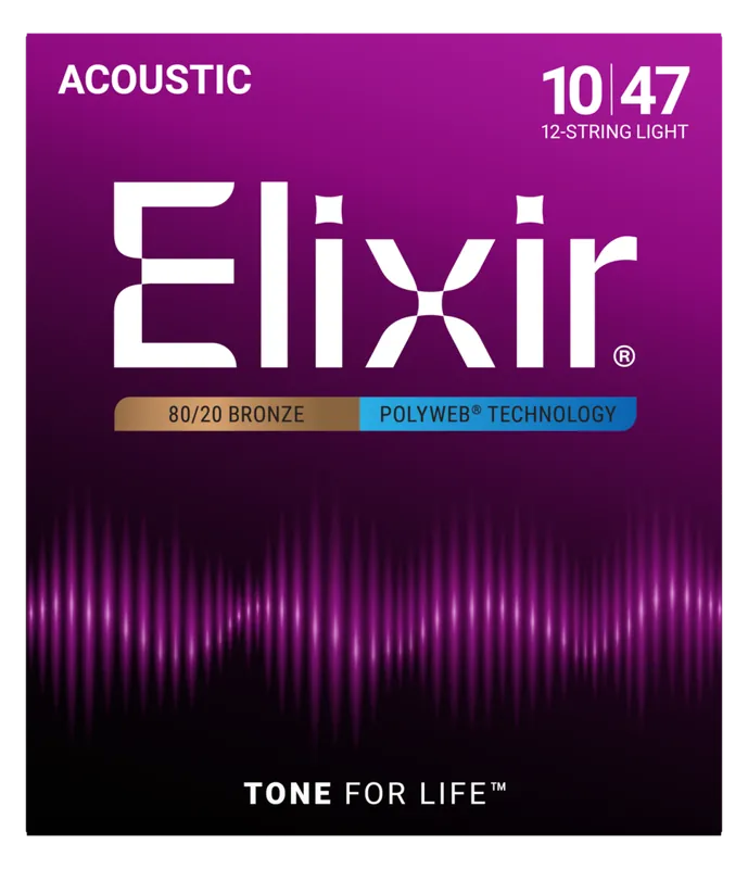Commander Maintenant Elixir Strings 80/20 Bronze 12-String Acoustic Guitar Strings w POLYWEB Technology, Light (.010-.047)
