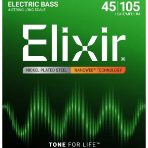 Bon Marché Elixir Strings Nickel Plated Steel 4-String Bass Strings w NANOWEB Technology, Long Scale, Light/Medium (.045-.105)