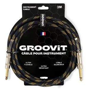 Seulement Aujourd'hui GROOVIT CABLE JACK MONO / JACK DROIT MONO TRESSÉ NOIR & OR - 3m