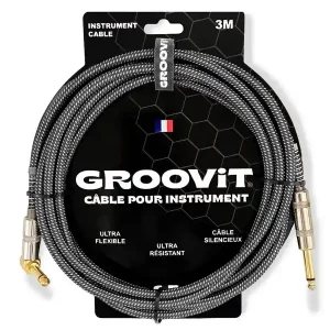 Bon Marché GROOVIT CABLE JACK MONO COUDÉ / JACK DROIT MONO TRESSÉ GRIS - 3m