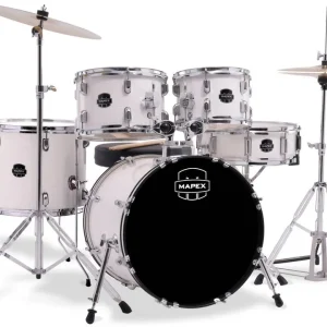 Satisfait Ou Remboursé Mapex Limited Edition Venus 5-Piece Drum Kit (22,10,12,16,SD) with Cymbals and Hardware - White Thin Grain