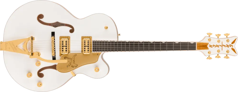 Offre Limitée Gretsch Guitars Falcon Hollow Body with String-Thru Bigsby and Gold Hardware, Ebony Fingerboard - White