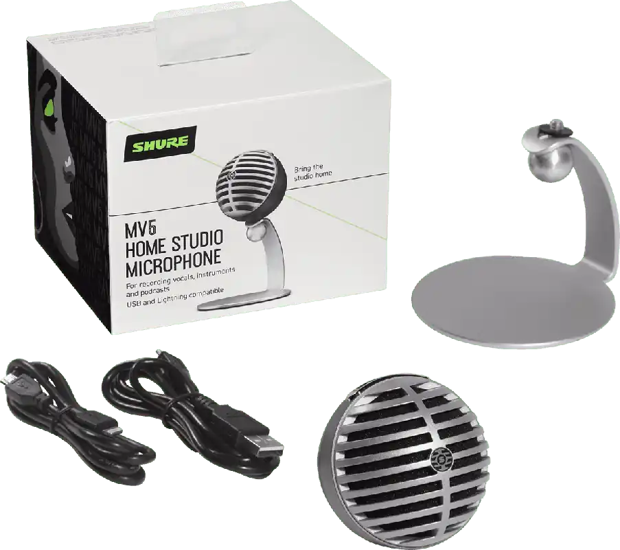 Offre Du Jour Shure MV5-DIG Bureau / Podcast statique finition argent