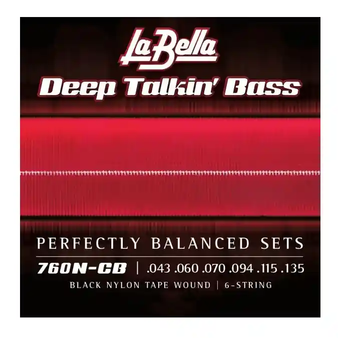 Solde La Bella 760N-CB-S Black Nylon Tape Wound 6-String Bass Guitar Set, Short Scale (43-135)