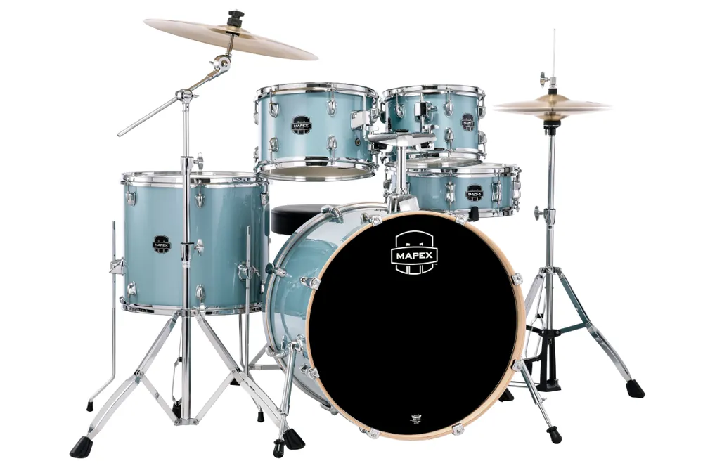 Dernière Chance Mapex Venus 5-Piece Drum Kit (22,10,12,16,SD) with Cymbals and Hardware - Aqua Blue Sparkle