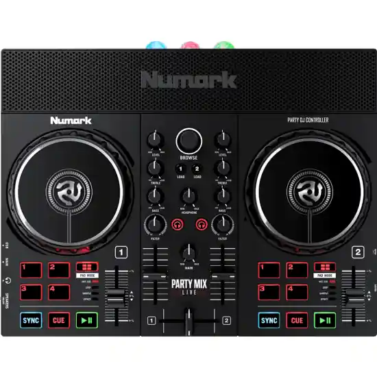 Authentique controleur DJ NUMARK Party Mix Live - 2 voies, 8 pads, carte son, lumières, moniteurs