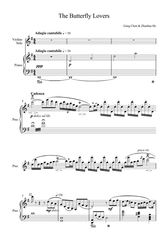 Marque Naxos Sheet Music Publishing The Butterfly Lovers (Concerto) - Chen/He - Violin/Piano - Sheet Music