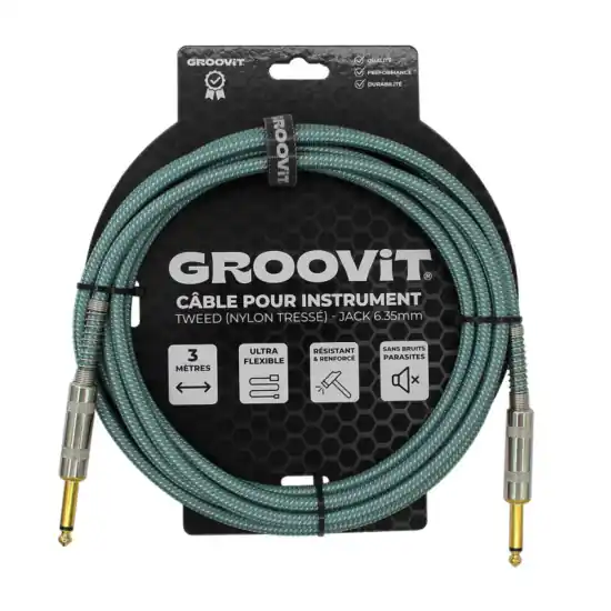 Groovit Cable jack 3m tressé bleu Nouvelle Collection
