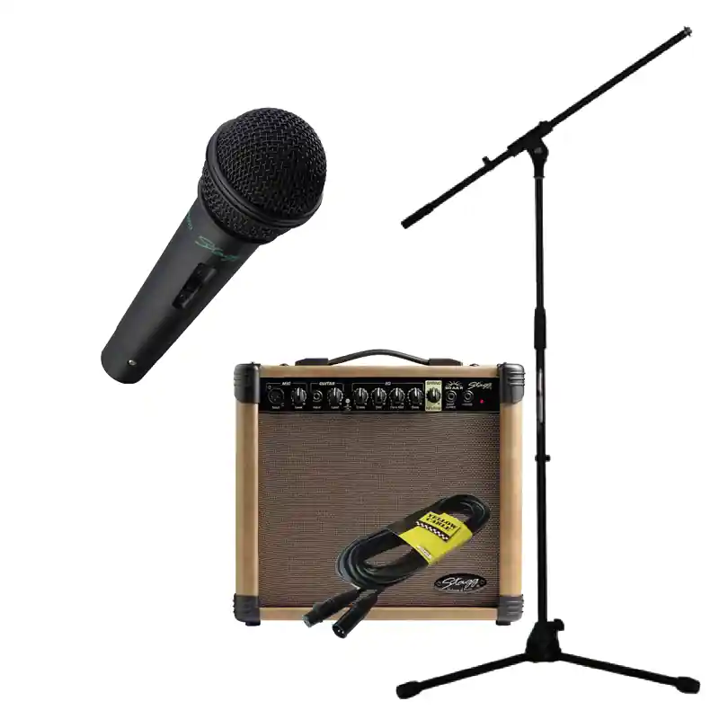 Nouvelle Collection Stagg Pack chant complet 20W - Micro Cable Ampli Pied de micro