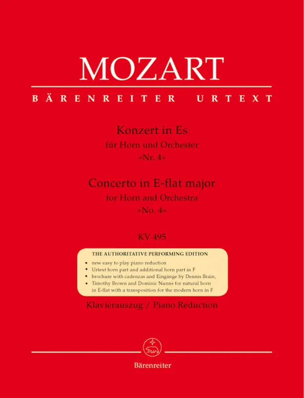 Super Prix Baerenreiter Verlag Concerto no. 4 in E-flat major K. 495 - Mozart - Horn/Piano Reduction - Sheet Music