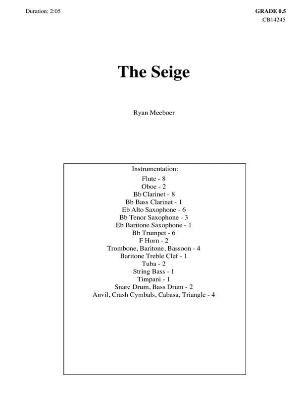 Achat Immédiat Eighth Note Publications The Seige - Meeboer - Concert Band - Gr. 0.5