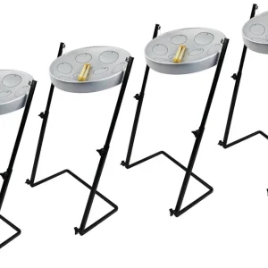 Produit De Marque Panyard Jumbie Jam Steel Pans with Z-Floor Stand (4 Pack) - Silver
