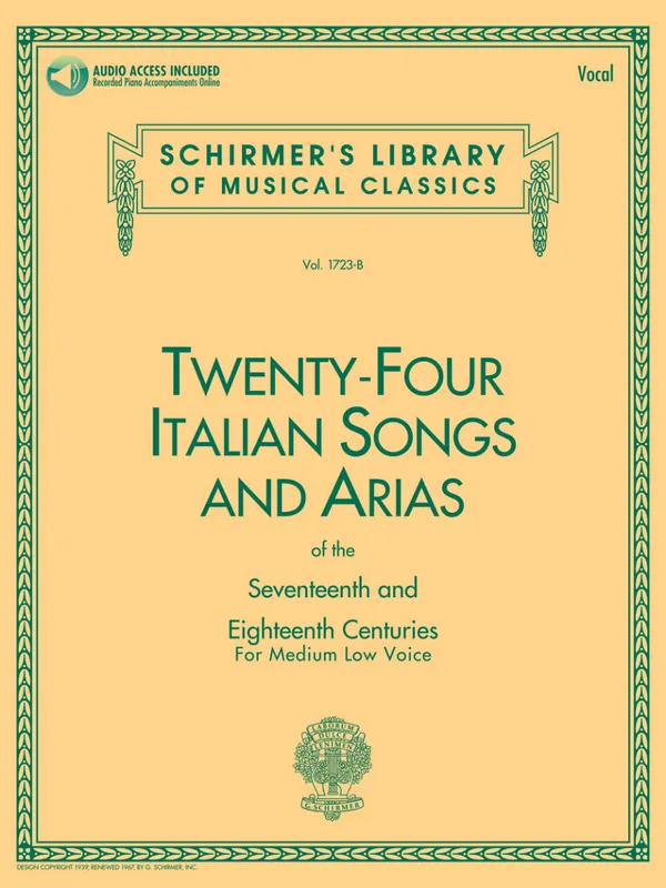 G. Schirmer Inc. 24 Italian Songs & Arias of the 17th & 18th Centuries - Medium Low Voice - Book/Audio Online Bon Marché