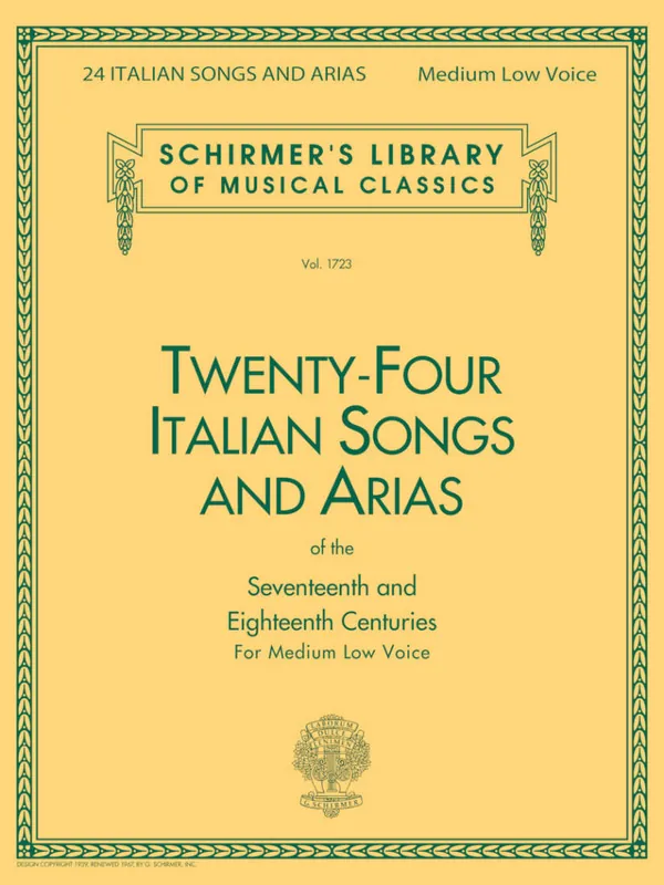 G. Schirmer Inc. 24 Italian Songs & Arias of the 17th & 18th Centuries - Medium Low Voice - Book Retour Gratuit