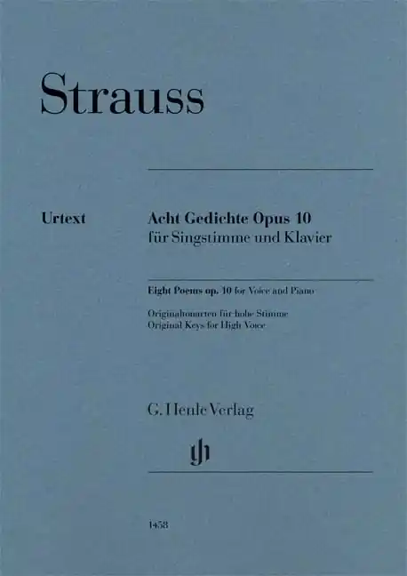 Vente Directe G. Henle Verlag Eight Poems op. 10 - Strauss/Oppermann - High Voice/Piano - Book